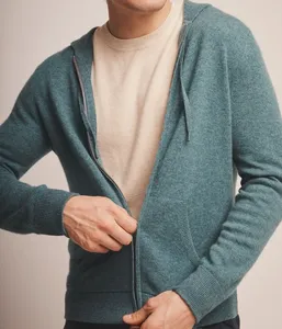 Felpa con Cappuccio in Cashmere Premium con Zip Intera per Uomo, Vendita Calda - Product Image 1