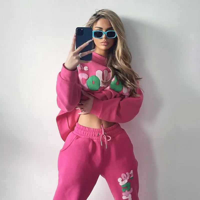 Autumn high quality new fashion women's two piece pants set letter printed Casual sports hoodie tops pants 2pc sets loungewear