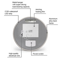 Espejo LED Redondo con Control Táctil, Espejo Plateado sin Cobre con 91.5% de Transmitancia para Decoración de Salón