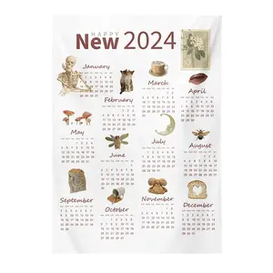 Calendário Copllent 2024 para decoração de parede, pano para pendurar cabeceira de mesa, calendário de 365 dias, pano para pendurar na parede