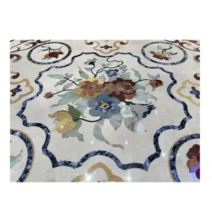 custom luxury brass inlay marble waterjet medallion floor pattern design