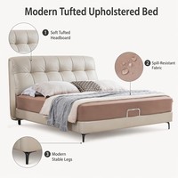 Lit double en bois compact pour chambre à coucher, résistant aux rayures, résistant aux griffures des chats, revêtement en cuir, meubles OEM pour hôtel et appartement