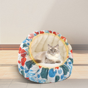 럭셔리 소형 고양이 및 개 소파 애완 동물 침대 봉제 인조 모피 둥지 솔리드 & 동물 인쇄 패턴 겨울 여행 기능 작은 애완 동물 - Product Image 1