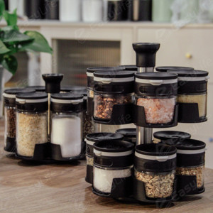 2026 New Lazy Susan Mini Glass Stackable <strong>Rotating</strong> Dustproof <strong>Spice</strong> Jar Set <strong>Rack</strong> for Kitchen Party Use - Product Image 4
