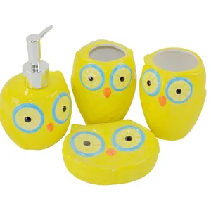 Dispenser di sapone in schiuma a tema gufo giallo portasapone in ceramica accessori per il bagno per bambini