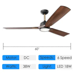 60" New Design Solid Wood Ventilador Bldc Intelligent Remote Control Ceiling Fan With Light