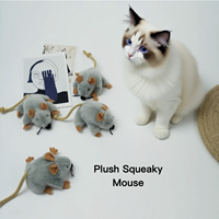 Jouet pour chat en peluche à longue queue, jouet à grignoter gris qui couine