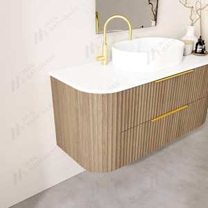 Mueble de baño de pared a rayas de roble moderno <span class=keywords><strong>Myn</strong></span> de madera maciza con acabado de laca para inodoro y lavabo de cerámica - Product Image 4