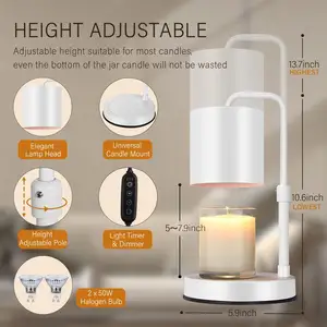 Lampu penghangat lilin, lampu penghangat lilin dapat disesuaikan tinggi dapat diredupkan dengan Timer kompatibel dengan toples besar lilin tanpa api dengan 2 bohlam