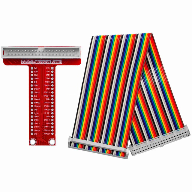 T-Type GPIO Breakout Expansion Board with 20cm FFC 40-Pin Ribbon Cable, Compatible for Raspberry Pi 2/3 Model B/B+/A+