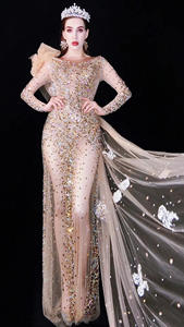 NOVANCE Y1718 Nouveautés Vêtements 2026 Robe de soirée féerique <span class=keywords><strong>sexy</strong></span> en dentelle scintillante avec traîne, Robe de soirée formelle nude, Robe de nuit tendance - Product Image 3