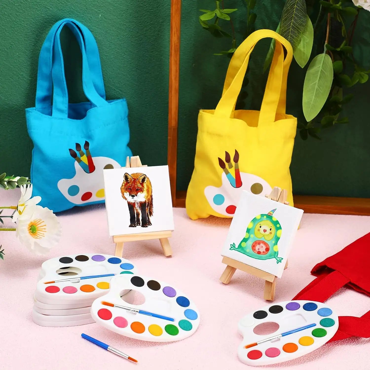 Aquarell farbe Set für Kinder mit Einkaufstaschen Wasserfarbe für Kinder 3x3 Mini Leinwand Malerei für Kinder