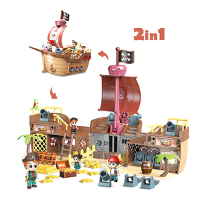 2022 Latest Design Kids Plastic Pretend Play Set 2 IN 1 Musical Pirate Ship DIY Role Play Toys baby kitchen set