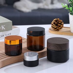 Pots en verre borosilicate noir ambré mat avec couvercle en bambou et plastique 10g 20g 50g pour crème cosmétique et crème contour des yeux - Product Image 4