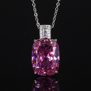 Collier simple en cuivre écologique avec pendentif rectangulaire en zircone cubique rouge 15*20mm, pierre précieuse colorée pour femmes - Product Image 4