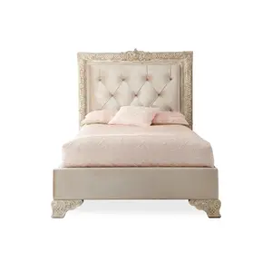 새로운 미국 단단한 나무 조각 천 침대 침실 웨딩 침대 작은 신선한 딸 방 1.5m1.8m 핑크 공주 침대