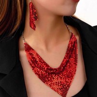 Ensemble de bijoux de luxe en maille dorée avec collier et boucles d'oreilles à pampilles, accessoires de mode pour femme, vente en gros, idéal pour les soirées