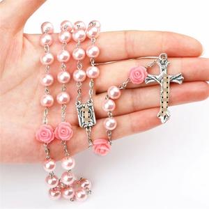 Rosario JUXINDA con Perle e Rose, Elegante Ciondolo a Croce in Lega per Preghiera e Moda Femminile - Product Image 3