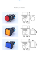 Interrupteurs à bouton-poussoir en plastique 16MM 5V 12V 24V 220V 1NO1NC/2NO2NC, à maintien, momentanés, avec LED, carrés ou ronds