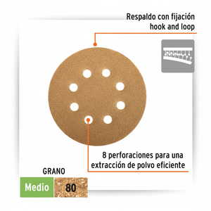 Paquete De 5 Unidades Con 5 discoteche De Lijado 5 'grano 80 8 Perforaciones Caja De dischi di levigatura - Product Image 1