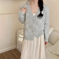 Damen 2025 Herbst Winter Neuer Koreanischer Stil Bedruckter Polyester-Strick Lässiger V-Ausschnitt Einreihig Klassisch Elegant Übergroß