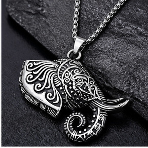 yunnique Stainless Steel <b>Elephant</b> Pendant Necklace Unisex Fashion Jewelry <b>Gift</b> Occasion Animal Shape Geometric Design - Product Image 3