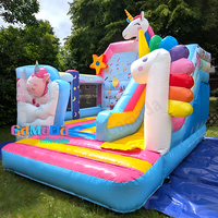 Château gonflable commercial robuste en PVC, combo licorne avec toboggan et design 3D
