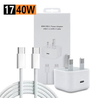 Adaptador de Corriente USB-C PD 3.0 de Alta Calidad de 40 W con Enchufe del Reino Unido para 17/16/15/14 Pro Max y Portátil