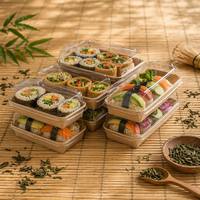 Boîte à sushi avec couvercle transparent à dôme haut, étanche, motif décoratif, boîte à bento jetable pour la livraison de restaurants japonais, OEM