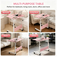 Table d'étude mobile réglable en hauteur pour dortoir, support pour ordinateur portable avec roulettes et surface en panneau de bois, idéale pour la vente en gros
