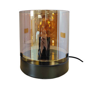 مصباح طاولة زجاجي حديث مطلي بالكروم، مصباح مكتب بقاعدة معدنية، حامل مصباح خشبي E27 للإضاءة الداخلية بدون مصباح - Product Image 2