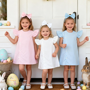 Vestido de Fiesta de Verano para Niñas, Vestidos de Bebé con Mangas con Volantes Tejidas, Vestidos Infantiles con Monograma para Niñas, Vestidos de Pascua - Product Image 1