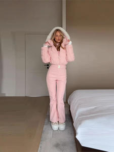 Combinaison de <span class=keywords><strong>ski</strong></span> décontractée d'hiver à capuche de style coréen, très vendue en 2026, 100% polyester, rose européen américain, fermeture éclair pour femmes - Product Image 2