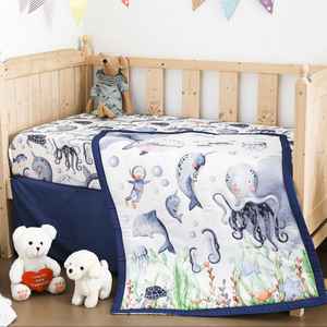 Baby Crib Bedding Set <b>Under</b> <b>the</b> Sea Ocean Nursery Nautical Crib Set Includes Ocean Quilt Fitted Sheet <b>Skirt</b> for Baby - Product Image 1