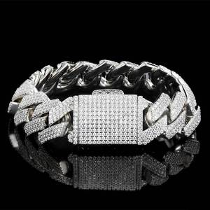 Jewelry Hip Hop <b>Bracelet</b> 18mm Rhombus Three Rows Zircon Cuban Chain Coarse <b>Copper</b> Inlaid Zircon Tanjing - Product Image 1