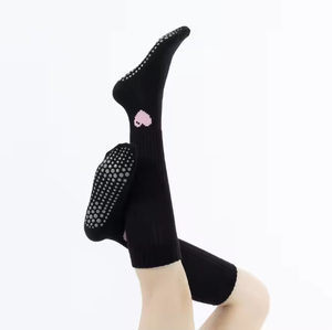 Wholesale Women's Mid-Calf Yoga <b>Socks</b> – Vintage Heart Jacquard Design Non-Slip Pilates <b>Socks</b> for Fitness Training - Product Image 1
