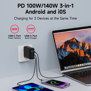 Adattatore GaN 3-in-1 100W 140W ricarica rapida tipo C caricatore USB-C spina India per niente 1a 3a Oneplus <span class=keywords><strong>Samsung</strong></span> Motorola - Product Image 3