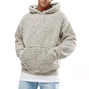 Winter Hooded Mens Sherpa Fleece Fuzzy Hoodies With Kangaroo