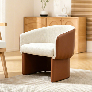 Stylish Beige Fabric Brown Leather Modern Armchair Super Comfortable Eco-Friendly Accent Chair for Home Bedroom Living Dining - Product Image 5