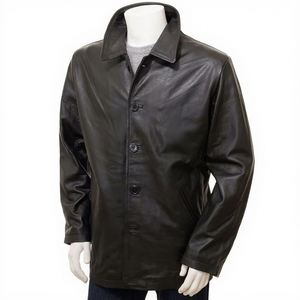 Mens Real Black <b>Leather</b> Car Coat Casual Button Up <b>Blazer</b> <b>Jacket</b> Cowhide Trench Formal Business Custom Winter Warm Fashion Styles - Product Image 1