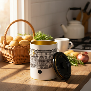 Kontensan Vintage Cityscapes Illustration 5L Metal Food <b>Storage</b> <b>Container</b> ER180T9 175x225mm Potato & Onion Bin - Product Image 3