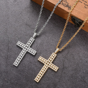 Single Row <b>Cross</b> Pendant | Hip Hop Jewelry Copper Inlaid Zircon Trendy Versatile, Trimmed <b>Cross</b> Necklace - Product Image 3
