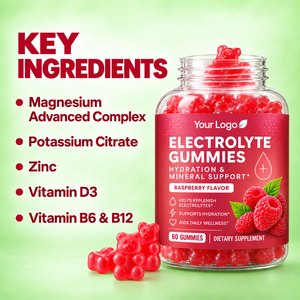 Gummies électrolytiques OEM : Soutien minéral hydratant au magnésium et au potassium, saveur framboise, bien-être quotidien, complément alimentaire végétalien - Product Image 4