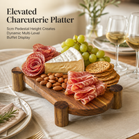 Table de service ovale en bois avec pieds courts, plateau en bois massif