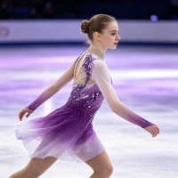 Robe de patinage artistique violette et blanche à col montant, manches longues en maille, ornée de strass, pour enfants et adultes, pour compétition et spectacle