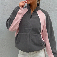 Veste polaire personnalisée OEM pour femme, col montant, blocs de couleur, fermeture éclair, sweat-shirt épais et chaud, vêtement d'extérieur sportif pour l'hiver