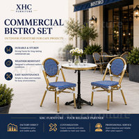 Ensemble table et chaises d'extérieur en rotin et métal de style rétro français pour café, restaurant, terrasse, balcon, mobilier commercial