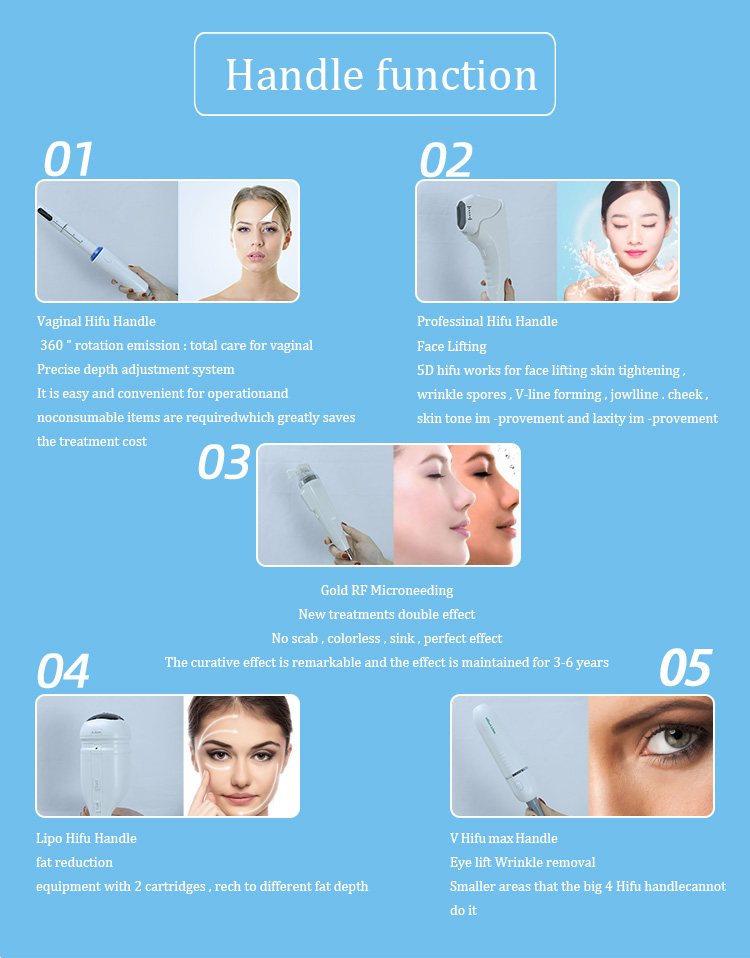 Touch Screen 6 In 1 Treatment 4MHz Hifu Lifting Machine