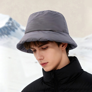 Bucket <b>Hat</b> Waterproof Warm Fisherman <b>Hat</b> For <b>Men</b> Outdoor Hiking Fishing Gray Solid Color Foldable Keep Warm Winter Use - Product Image 1