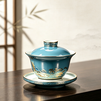 Ensemble Gaiwan en Porcelaine de Jingdezhen Premium, Design Paysager Traditionnel, 3 Pièces (Couverture, Bol, Soucoupe), Tasse à Thé Kung Fu, En Stock